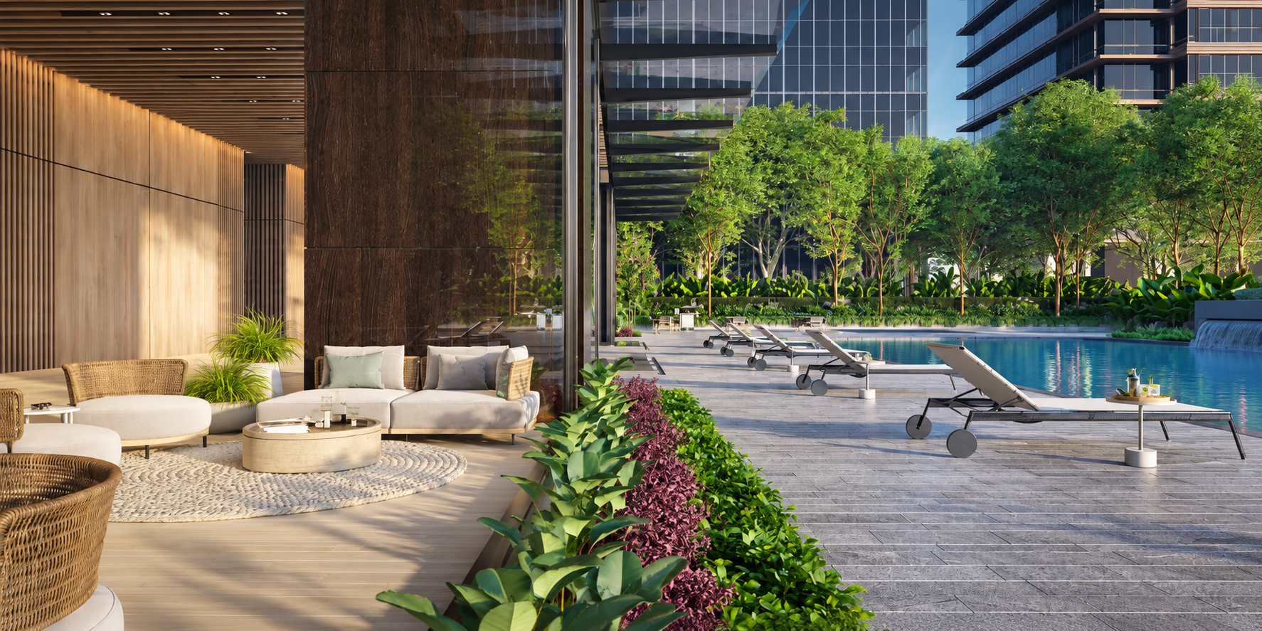 Pool Deck & Outdoor Lounge at Royal Suites